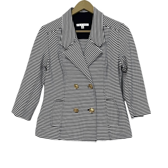 Cabi Navy Blue White Size Small Striped Life Jacket Gold Button Blazer Jacket - Picture 2 of 7